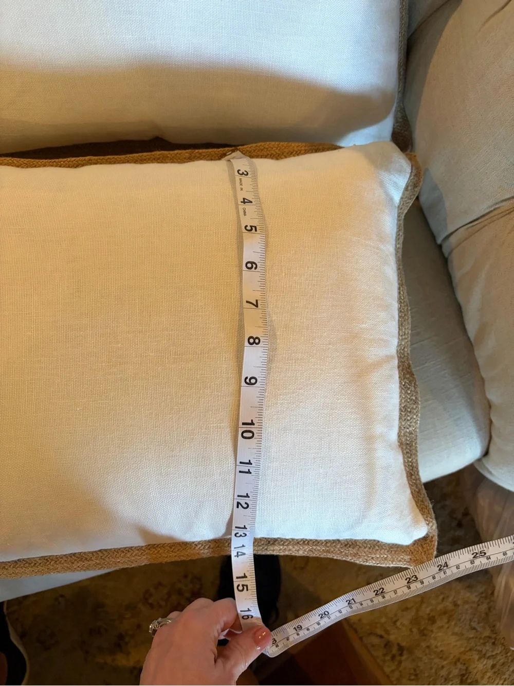 EUC Canaan Company pair of Throw Pillows jute Braid Trim white see pictures